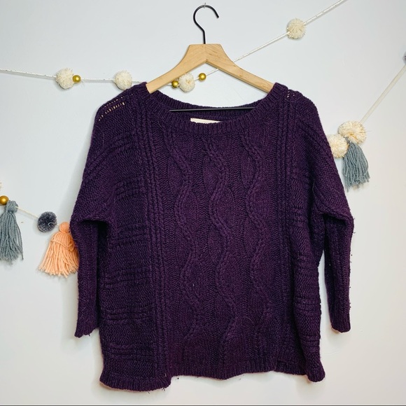 LOFT cable knit deep purple wool blend sweater - Picture 5 of 9